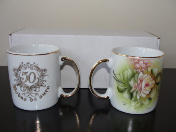 Jg de Canecas em Porcelana - Bodas de Ouro