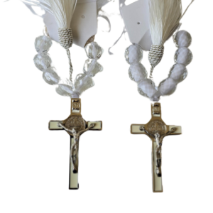 Dezena Em Perolas Cristais Crucifixo Prateado