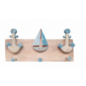 CABIDE 2 ANCORAS 1 VELEIRO 30CM PATINA AZUL-CAB303