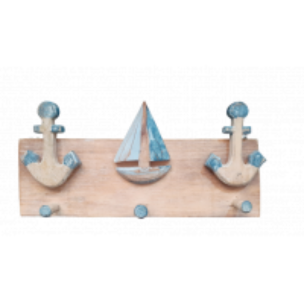 CABIDE 2 ANCORAS 1 VELEIRO 30CM PATINA AZUL-CAB303