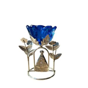 Castiçal de Metal Prata e Azul N. Sra. Aparecida  CAR-72A