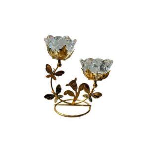 Castiçal de Metal Dourado Flores/Borboleta Transparente