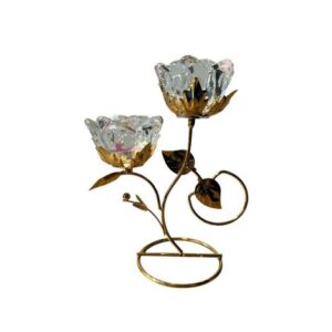 Castiçal de Metal Dourado Flores Transparente CAR-371B (C)