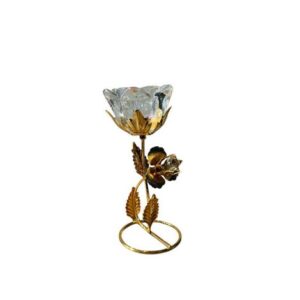 Castiçal de Metal Dourado Flores Transparente CAR-372A