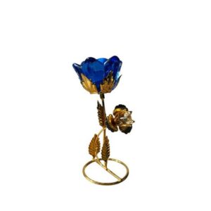 Castiçal de Metal Dourado Flores Transparente CAR-372B