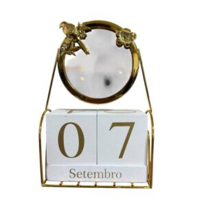 Calendário Perpétuo de Bloco de Madeira Espelho/ Passaro Metal 508