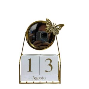 Calendário Perpétuo de Bloco de Madeira Espelho/ Borboleta Metal 510