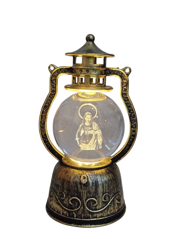 Luminária Lampião Ouro Velho Sag. Coração de Jesus 14cm